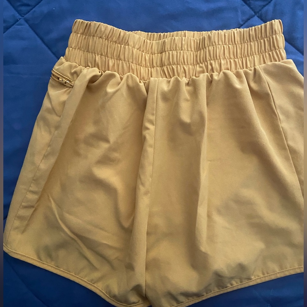 Lalala Mustard Yellow Elastic Waist Athletic Shorts w/ Zipper Pocket XS - Picture 2 of 4